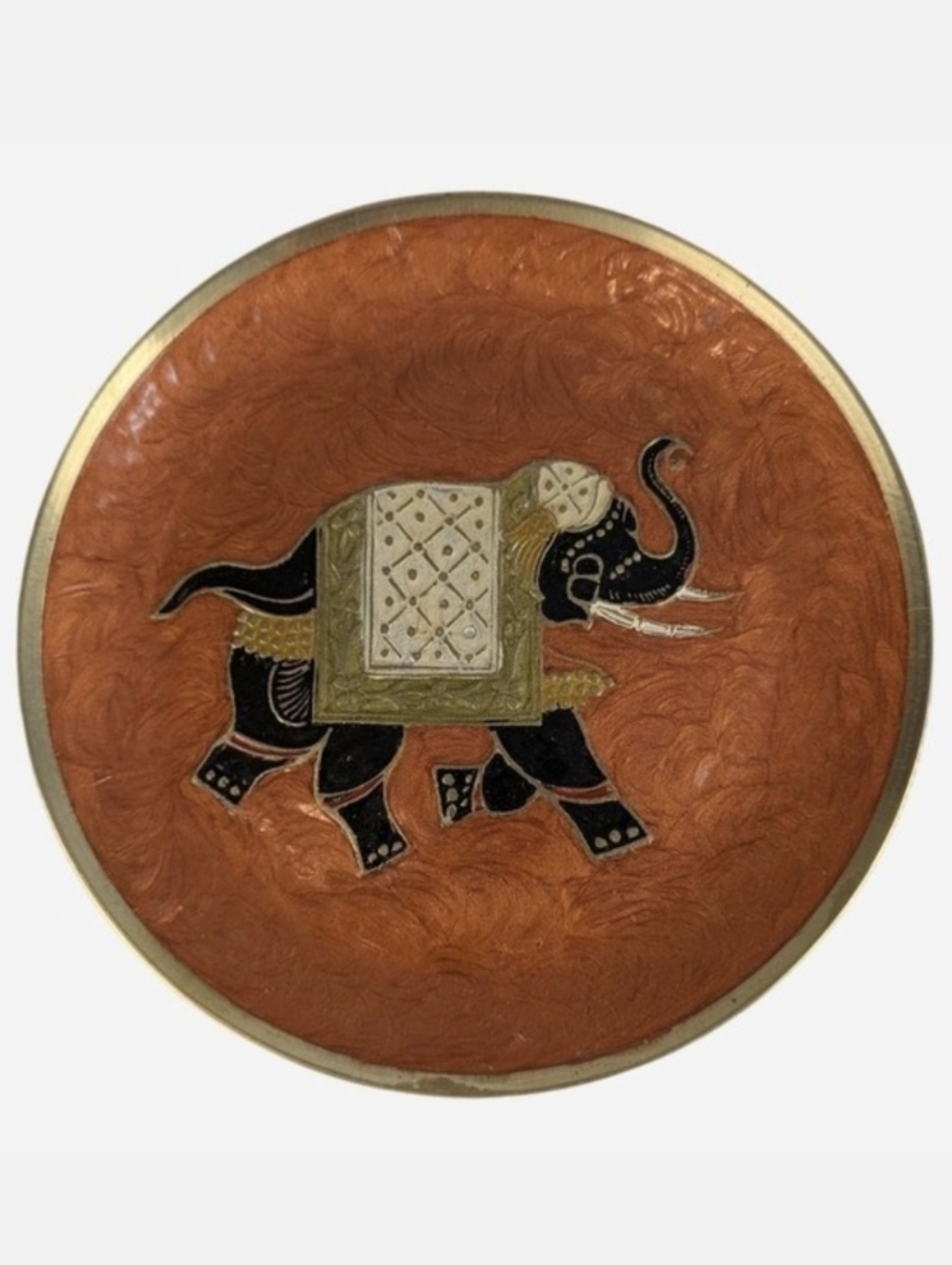 Vintage Lacquered Brass Elephant Wall Plate India 7"